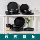 Axyaa Black Reactive Glaze Stoneware Dinnerware Set - 18 PCS, Microwave Safe