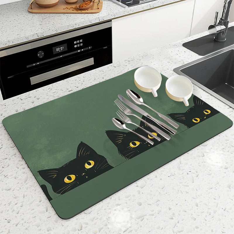 Axyaa Halloween Black Kitchen Drying Mat - Quick Dry Dish Draining Pad