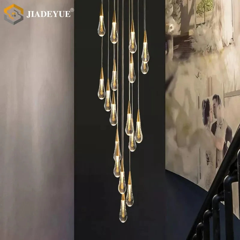 LED Staircase Chandelier by Axyaa: Modern Lighting for Living Room, Villa, Duplex Building