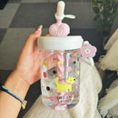 Axyaa Cat Design Straw Water Cup for Kids - Portable & Durable Plastic Bottle