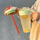 Axyaa 1100ML Straw Cup with Handle, Portable Leak-proof Water Bottle, Large Capacity