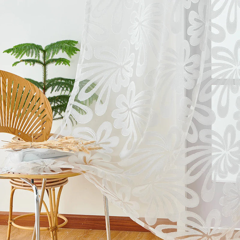 Axyaa White Jacquard Tulle Sheer Curtain for Living Room