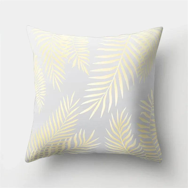 Golden Leaf Tropical Pillow Cover for Home Decor by Axyaa
