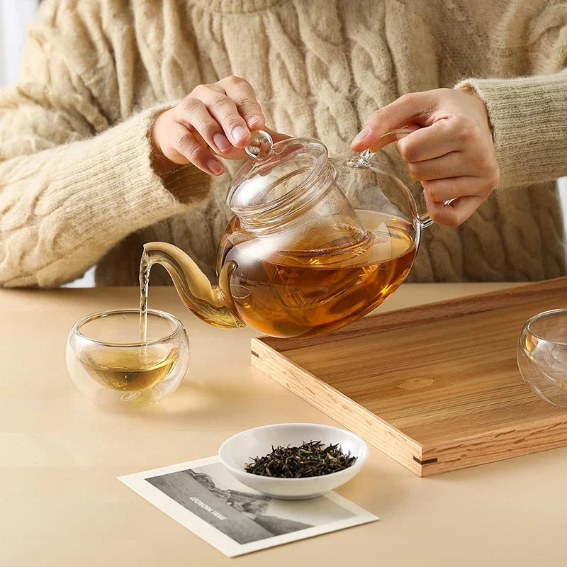 Axya Clear Glass Teapot with Infuser - Stovetop Safe Loose Leaf Tea Maker