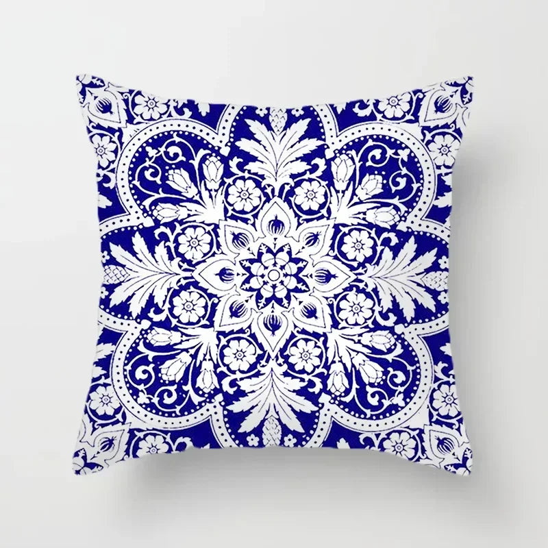 Axyaa Blue Geometric Floral Printed Pillow Case - Soft Cushion Cover