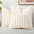 Axyaa 16x16 Faux Fur Striped Pillow Covers 2pcs - Soft Plush Velvet Back