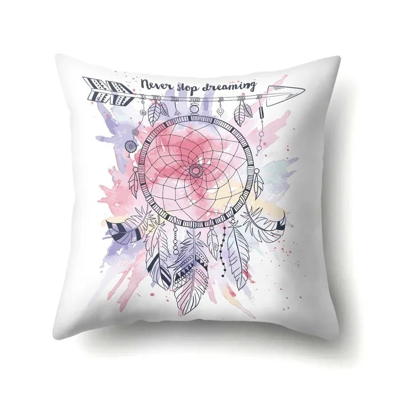 Axyaa Boho Indian Feather Dreamcatcher Pillow Cushion Cover for Home Decor