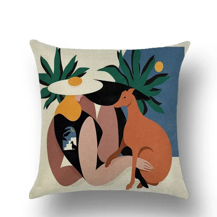 Abstract Portrait Painting Linen Sofa Pillow Case Set by Axyaa Art Decor