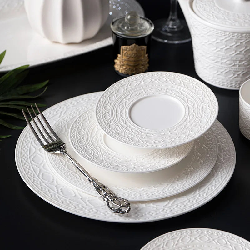 Axya 60-Piece European Style White Bone Dinnerware Set