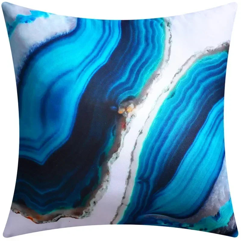 Axyaa Blue Floral Print Cushion Cover 45x45cm - Modern Sofa Car Decorative Pillow Cover