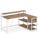 Axyaa Industrial L-Shaped Desk with Drawer, Shelves, and Monitor Stand