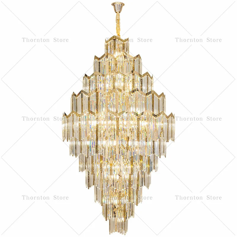 Axyaa Rotating Crystal Chandelier: Luxury Stair Light for Duplex Villas