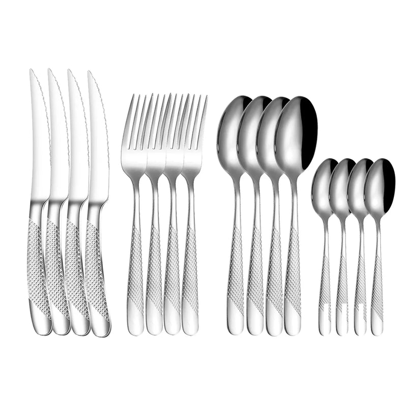 Axyaa Stainless Steel Star Steak Set: Knife, Fork, Spoon, Coffee Spoon