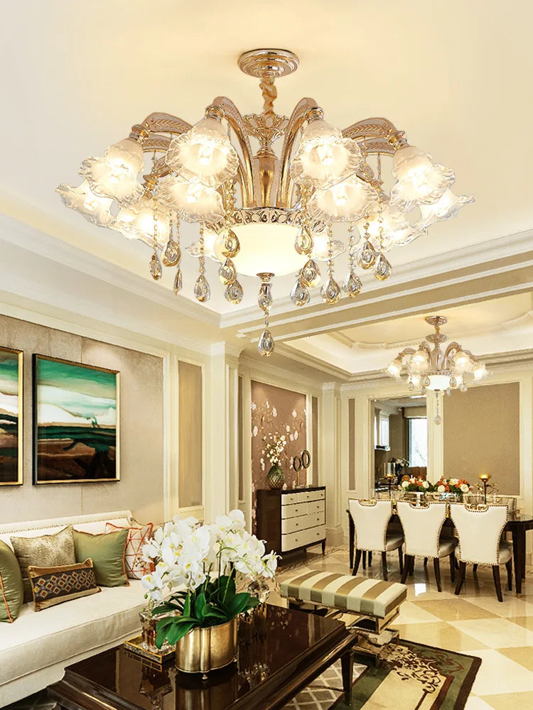 Axyaa Nordic Luxury Crystal Ceiling Chandelier for Living Room Lobby Lighting
