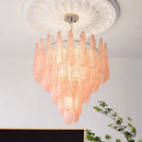 Axyaa Glass Leaf Chandelier for Kitchen Island and Dining Room, French Style Glass Shade