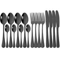 Axyaa 16-Piece Mirror Black Stainless Steel Cutlery Set for Kitchen Tableware