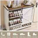 Axyaa Farmhouse Shoe Storage Cabinet: 2 Flip Drawers, Sliding Door, Rustic Hidden Organizer