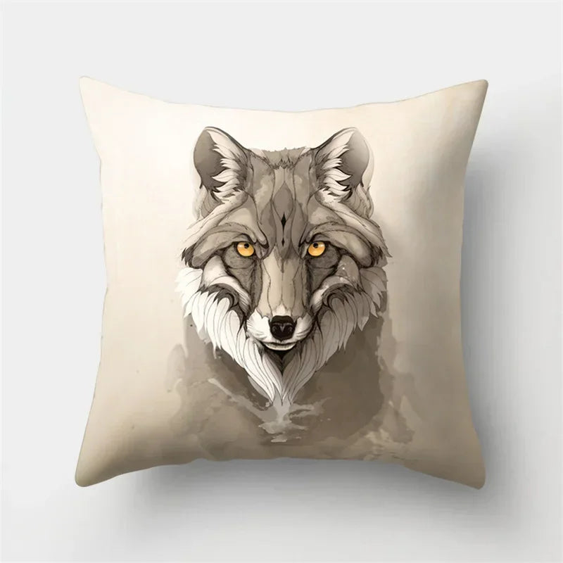 Fox and Bird Polyester Pillowcase by Axyaa: Cartoon Landscape Cushion Cover for Sofa