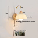 Axyaa Glass Wood LED Wall Lights for Bedroom Living Room Coffee, Pull Chain Switch, Modern Bedside Lamp Mirror