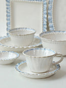 Axya Ceramic Lace Plate Set & Blue Breakfast Mug Collection for Elegant Home Tableware