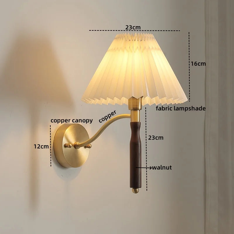 Axyaa Fabric Copper LED Wall Sconce Pull Chain Switch Stair Light Fixtures