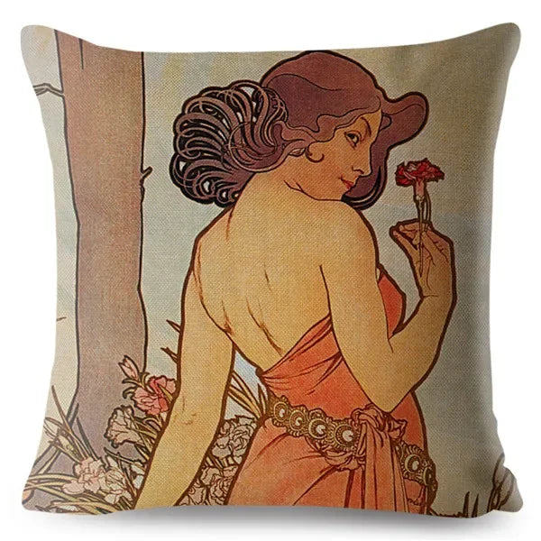 Beige Art Nouveau Gallery Cushion Cover for Home Decor - Axyaa