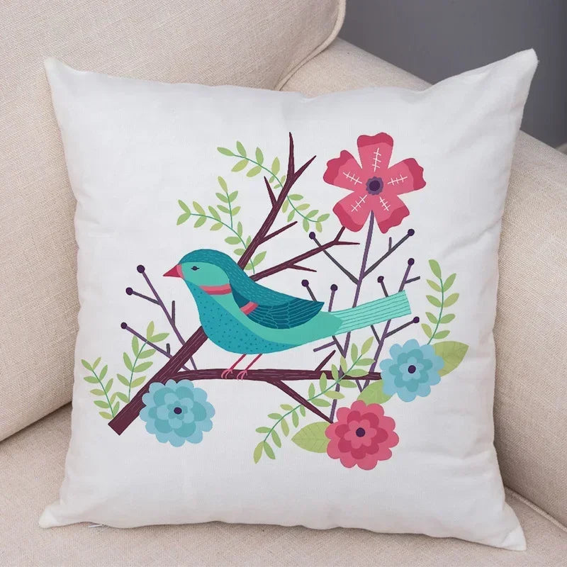 Axyaa Cartoon Parrot Pillowcase with Birds and Flowers 45x45cm