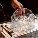 Axyaa Japanese Style Iceberg Glass Bowl with Gold Rim, Large Size