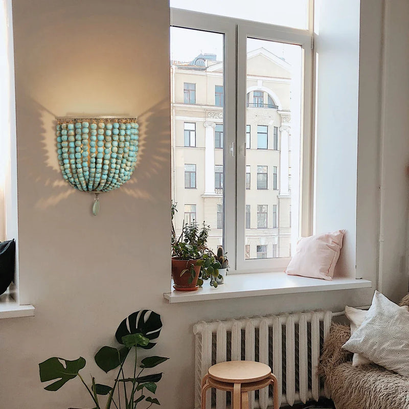 Axyaa Nordic Retro Wooden Bead Wall Lamp for Home Lighting