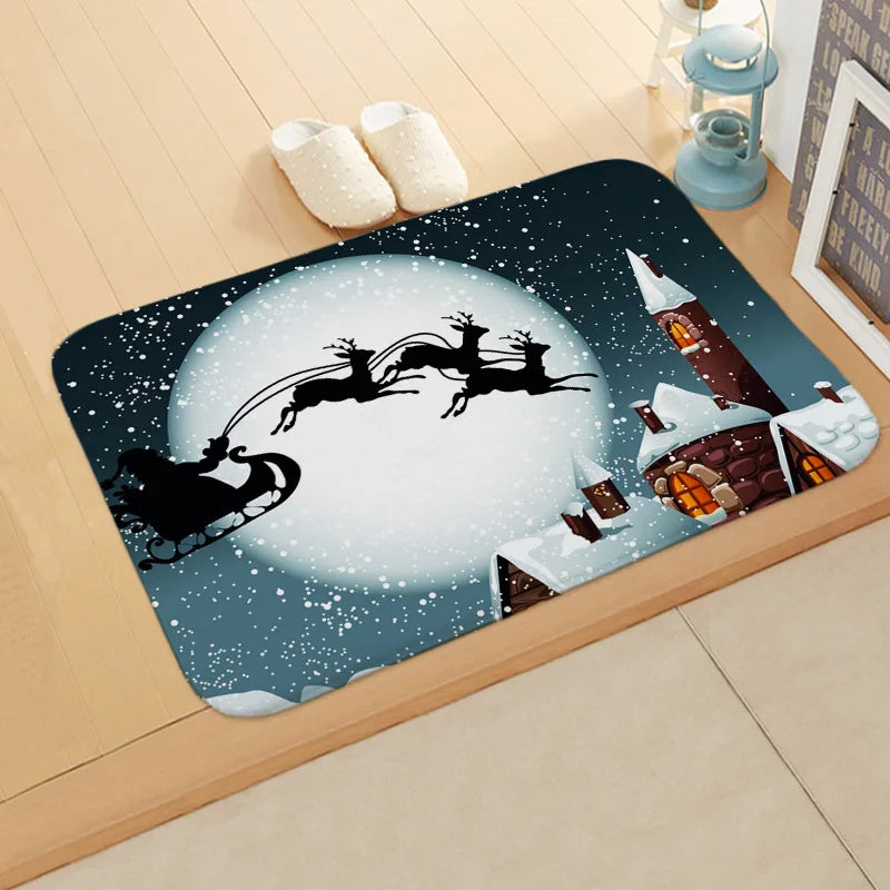 Santa Welcome Mat: Axyaa Christmas Claus Print Carpet for Home Decoration