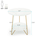 Axyaa 2 Tier Faux Marble End Table, Small Coffee Accent Side Table, White/Gold