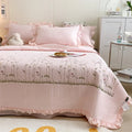 Axyaa Chiffon Summer Quilt Set: Ruffled Double Bed Cover, Girl Heart, Washed Cotton