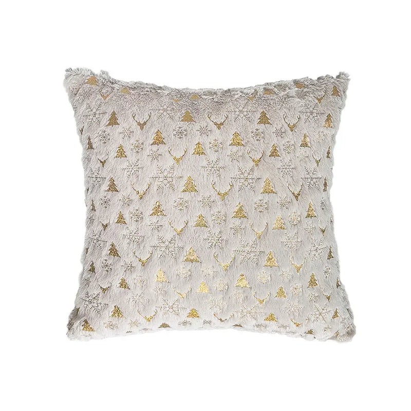 Axyaa Snowflake Elk Foil Print Cushion Cover - Soft Plush Xmas Throw Pillow