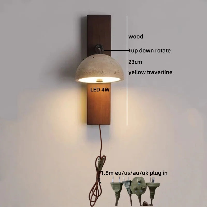 Axyaa Wooden LED Wall Lamp with Switch, E27 Bulb, Yellow Travertine - Wandleuchte