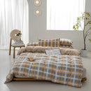 Axyaa Japanese Grid Duvet Cover, Single Quilt 150*200cm, Queen Size, Washed Cotton