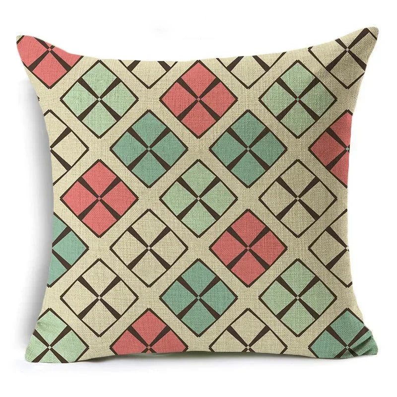 Axyaa Retro Geometry Linen Pillowcase - 45*45cm
