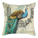 Axyaa Peacock Feather Polyester Cushion Covers - Leaf Printed Decorative Pillow Cases