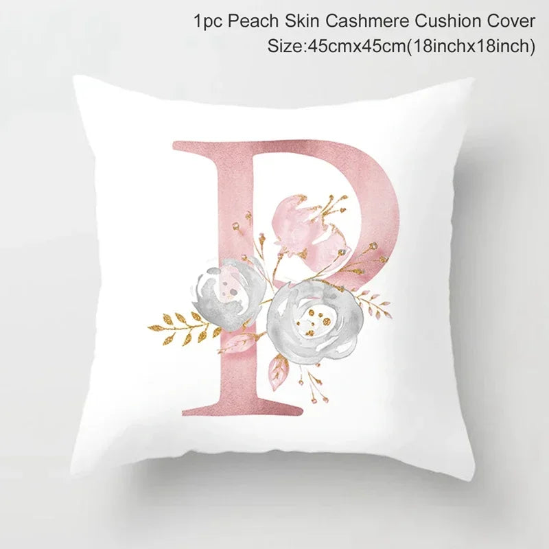 Axyaa Pink Letterwork Cushion Cover 45*45cm, Wedding Party Decor, Elegant Wedding Pillow
