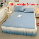 Axyaa Ice Silk Bedspread Set: Summer Bed Skirt with Lace Details