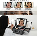 Axyaa LED Mirror Makeup Train Case with Organizer Bag and Jewelry Storage