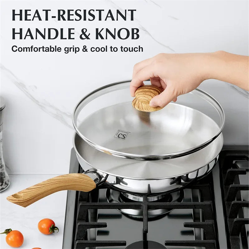 Axyaa Stainless Steel Frying Pan with Bakelite Handle and Lid