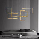 Axyaa Gold Rectangle LED Chandeliers: Modern Minimalist Luxury Lighting for Living, Dining, Stair, Loft