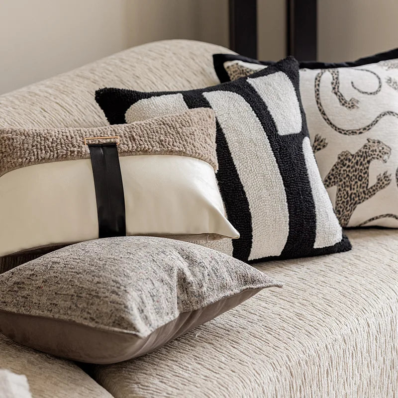 Embroidered Tufted Cushion Cover in Neutral Tones by Axyaa