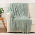 Axyaa Plaid Knit Throw Blanket Green – Soft Woven Sofa Bedspread Summer Decor