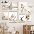 Axyaa Bird Lake Canvas Print Nordic Wall Art Poster for Living Room Decor