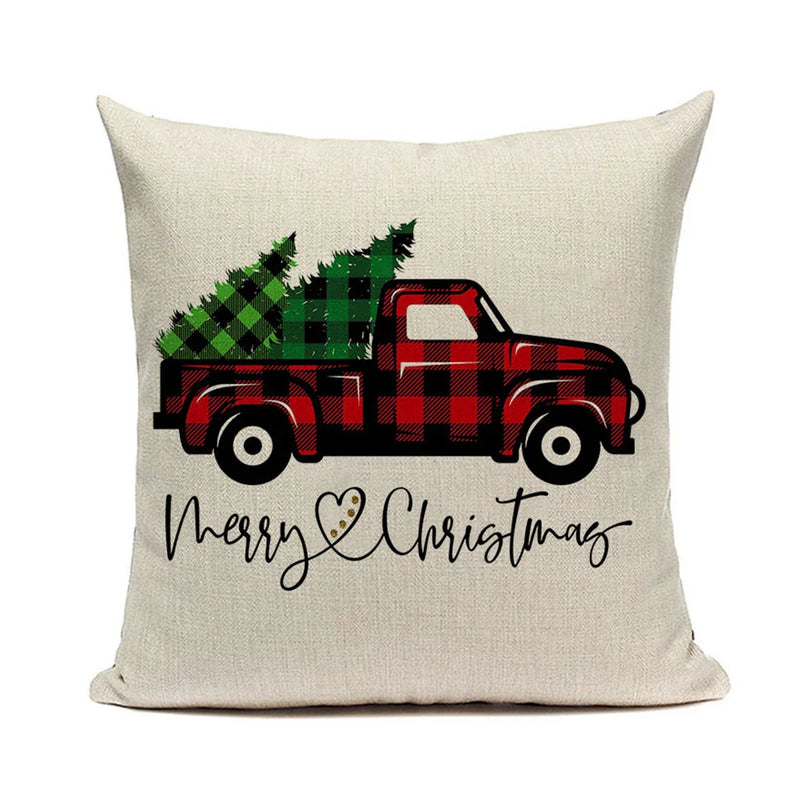 Axyaa Christmas Pickup Trucks Linen Cushion Covers 45x45 for Modern Home Decor
