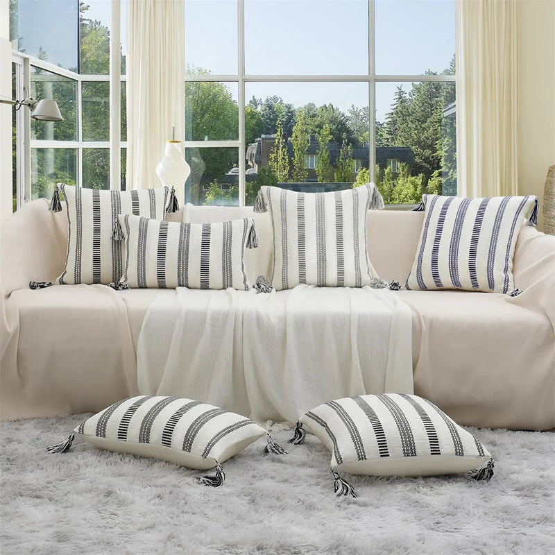 Axyaa Striped Cotton Pillow Cover 45x45cm Luxury Throw Pillow Case