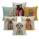 Axyaa Cute Animal Linen Cushion Cover 45*45cm for Child Sofa Home deco