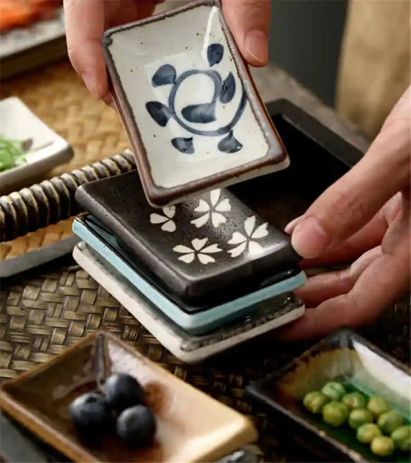 Axya Ceramic Sushi Sauce Dish Set - Japanese Style Cherry Blossom Tray