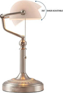 Axyaa Green/White Glass Bankers Desk Lamp with Zipper Switch for Living Room and Bedroom